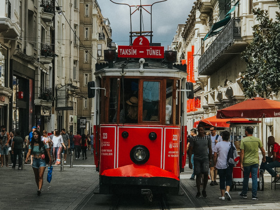 trolley car in Taksim Square in Istanbul