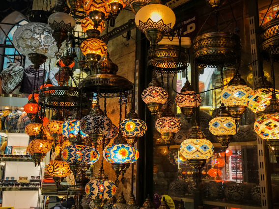 lanterns hanging in bazaar shop in Istanbul